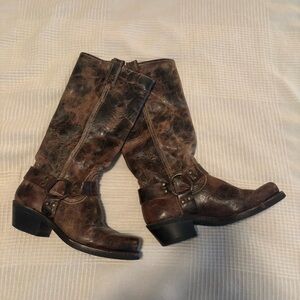 Brown Leather Frye Harness Boots